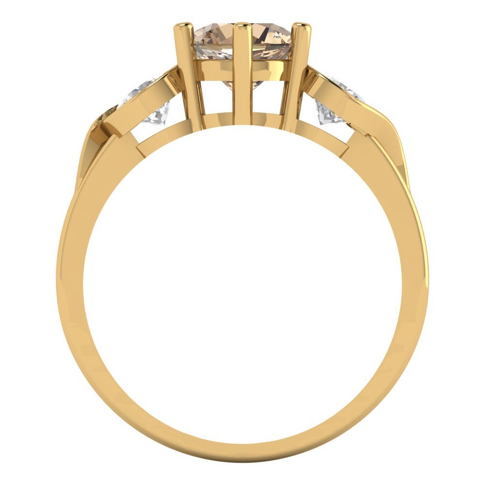 1.72 cttw Yellow Moissanite Three-Stone Engagement Ring - Solid Gold (Round Cut,6.5mm)