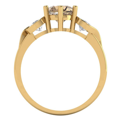 1.72 cttw Yellow Moissanite Three-Stone Engagement Ring - Solid Gold (Round Cut,6.5mm)