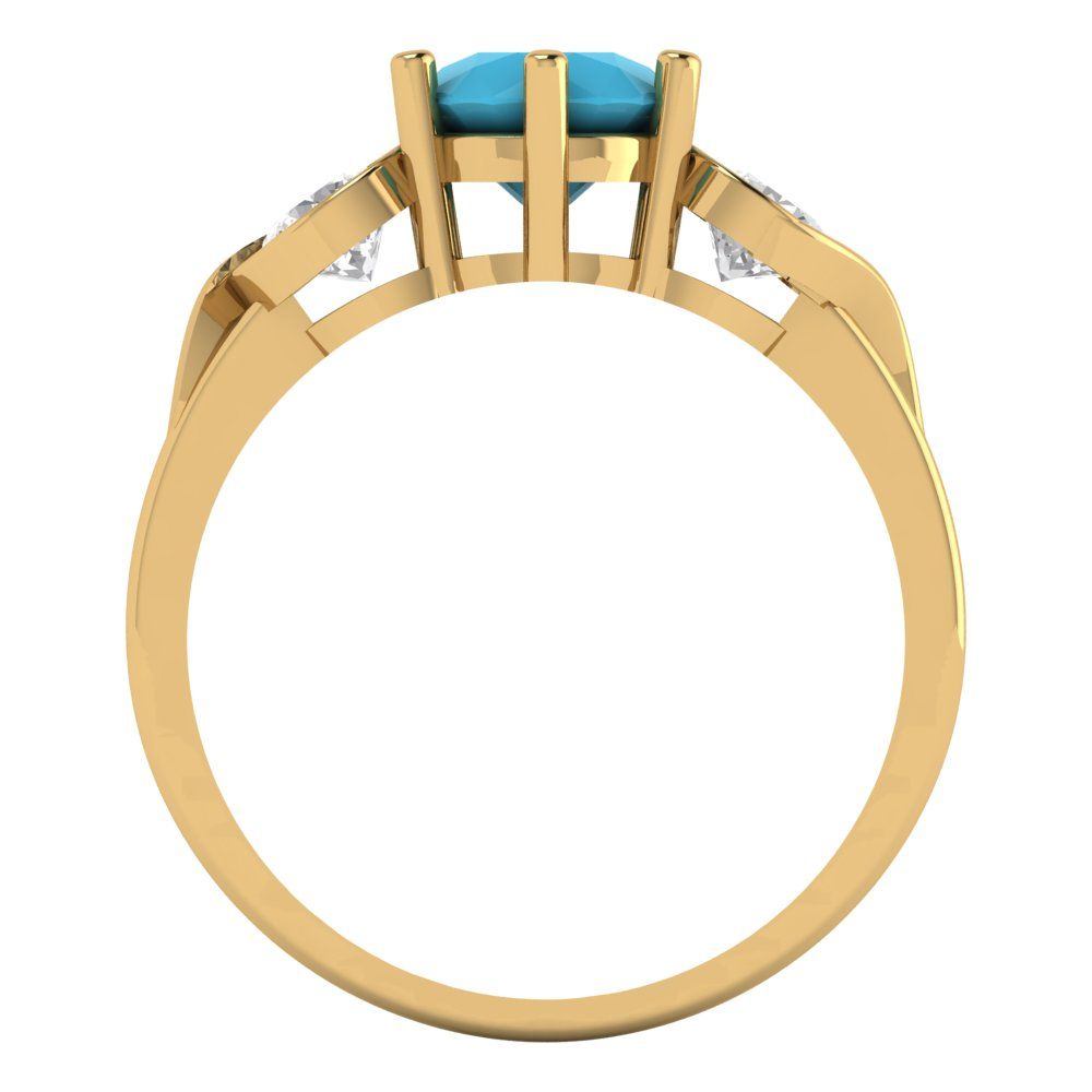1.72 cttw Simulated Turquoise Three-Stone Engagement Ring - Solid Gold (Round Cut,6.5mm)