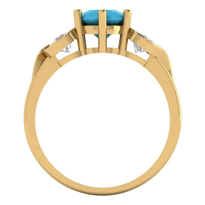 1.72 cttw Simulated Turquoise Three-Stone Engagement Ring - Solid Gold (Round Cut,6.5mm)