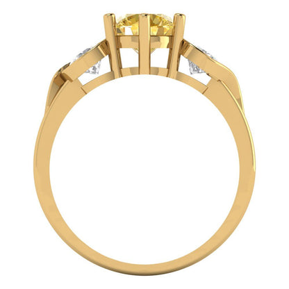 1.72 cttw Zirconia Simulated Yellow Diamond Three-Stone Engagement Ring - Solid Gold (VVS1, Round Cut,6.5mm)