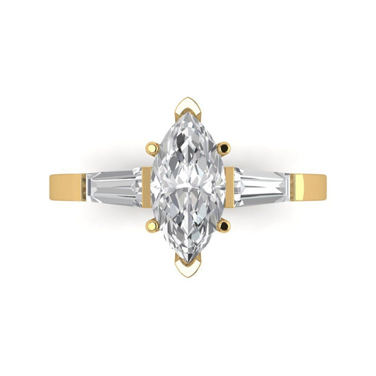 2 cttw Zirconia Simulated Diamond Three-Stone Engagement Ring - Solid Yellow Gold (VVS1, Marquise Cut,11x5.5mm)