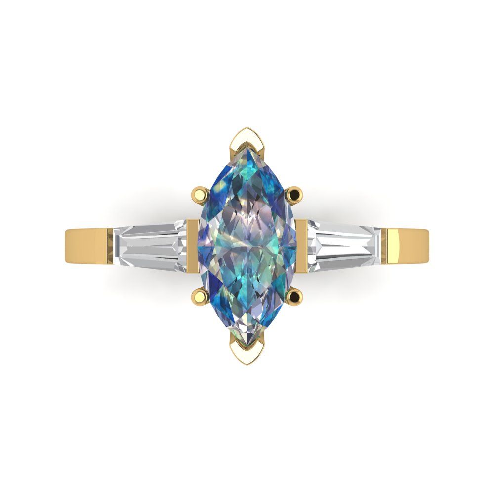 2 cttw Blue Moissanite Three-Stone Engagement Ring - Solid Gold (Marquise Cut,11x5.5mm)