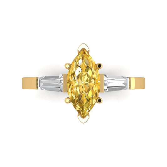 2 cttw Zirconia Simulated Yellow Diamond Three-Stone Engagement Ring - Solid Yellow Gold (VVS1, Marquise Cut,11x5.5mm)