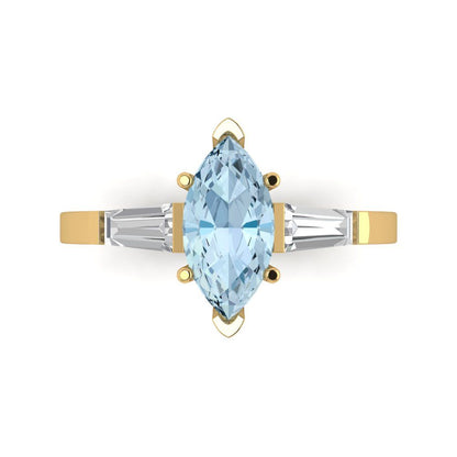 2 cttw Zirconia Simulated Blue Diamond Three-Stone Engagement Ring - Solid Gold (VVS1, Marquise Cut,11x5.5mm)