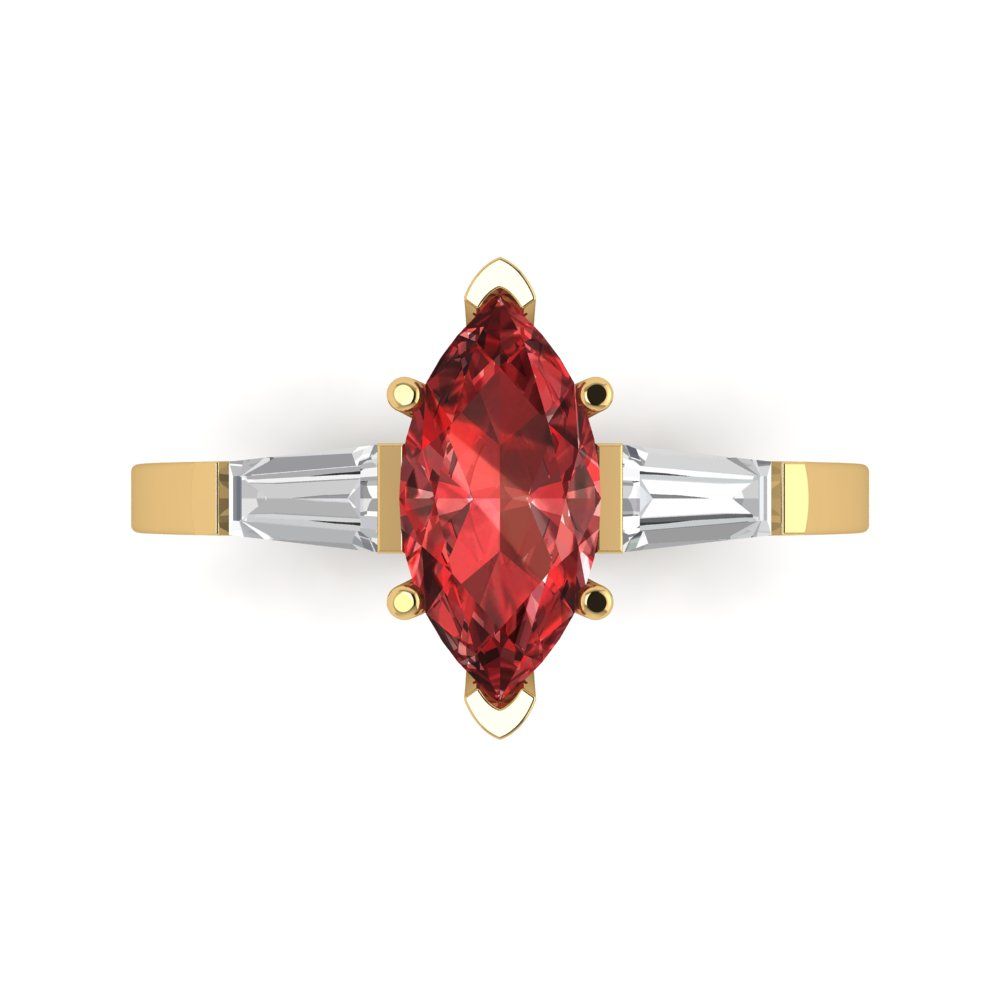 2 cttw Natural Garnet Three-Stone Engagement Ring - Solid Gold (Marquise Cut,11x5.5mm)