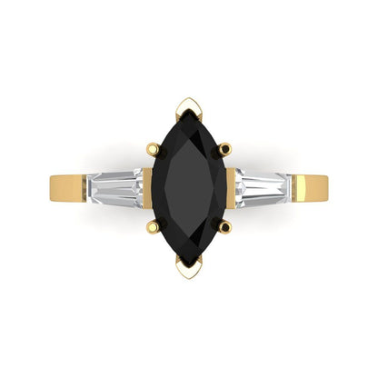 2 cttw Natural Onyx Three-Stone Engagement Ring - Solid Gold (Marquise Cut,11x5.5mm)