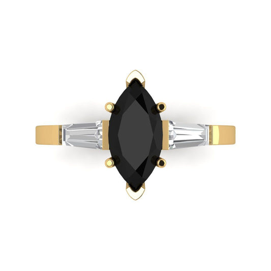 2 cttw Natural Onyx Three-Stone Engagement Ring - Solid Yellow Gold (VVS1, Marquise Cut,11x5.5mm)