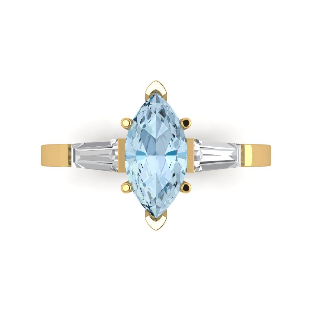 2 cttw Natural Swiss Blue Topaz Three-Stone Engagement Ring - Solid Gold (Marquise Cut,11x5.5mm)