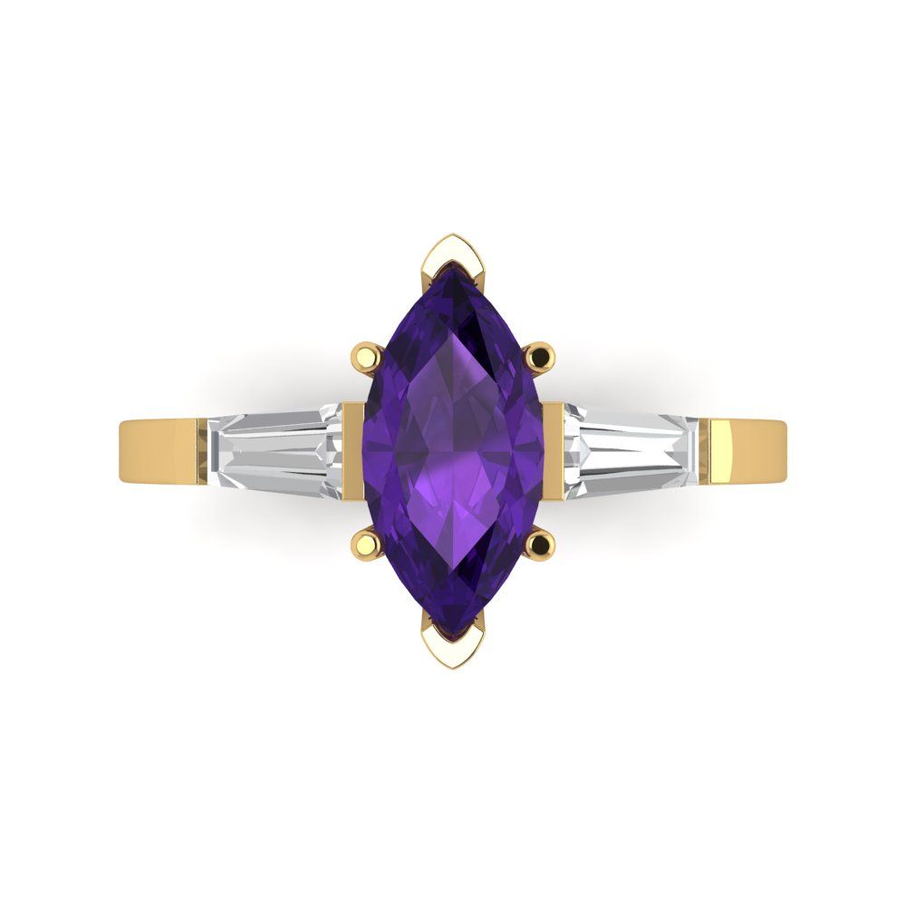 2 cttw Natural Amethyst Three-Stone Engagement Ring - Solid Gold (Marquise Cut,11x5.5mm)