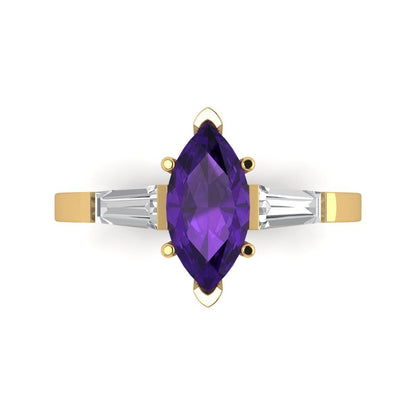 2 cttw Natural Amethyst Three-Stone Engagement Ring - Solid Gold (Marquise Cut,11x5.5mm)