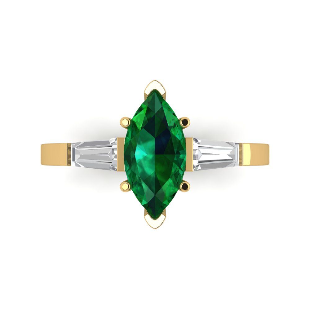 2 cttw Simulated Emerald Three-Stone Engagement Ring - Solid Gold (Marquise Cut,11x5.5mm)
