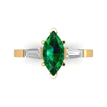 2 cttw Simulated Emerald Three-Stone Engagement Ring - Solid Gold (Marquise Cut,11x5.5mm)