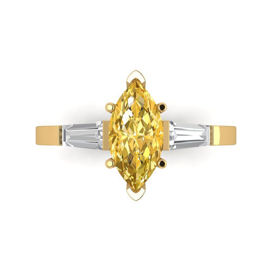 2 cttw Natural Citrine Three-Stone Engagement Ring - Solid Yellow Gold (VVS1, Marquise Cut,11x5.5mm)