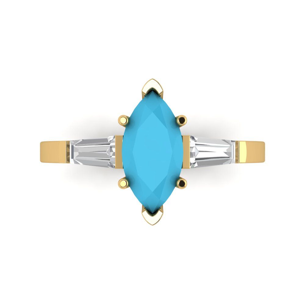 2 cttw Simulated Turquoise Three-Stone Engagement Ring - Solid Gold (Marquise Cut,11x5.5mm)