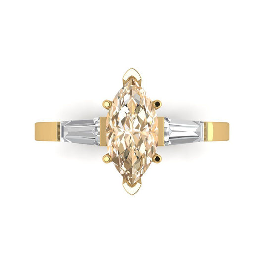 2 cttw Natural Morganite Three-Stone Engagement Ring - Solid Yellow Gold (VVS1, Marquise Cut,11x5.5mm)