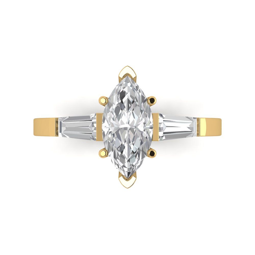 2.0 ct Brilliant Marquise Cut Natural Diamond Stone Clarity VS1-2 Color G-H Yellow Gold Three-Stone Ring