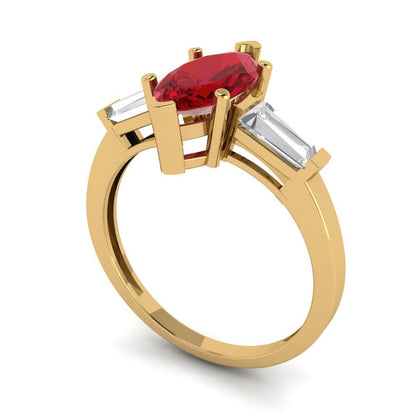 2 cttw Simulated Pink Tourmaline Three-Stone Engagement Ring - Solid Gold (Marquise Cut,11x5.5mm)