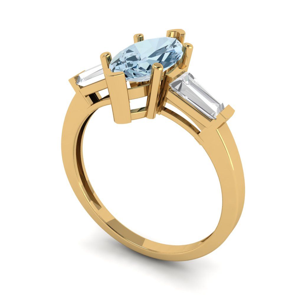 2 cttw Natural Aquamarine Three-Stone Engagement Ring - Solid Gold (Marquise Cut,11x5.5mm)