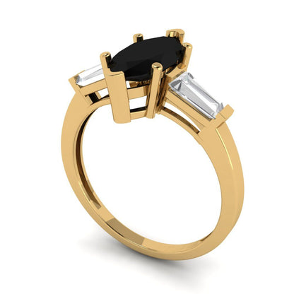 2 cttw Natural Onyx Three-Stone Engagement Ring - Solid Gold (Marquise Cut,11x5.5mm)