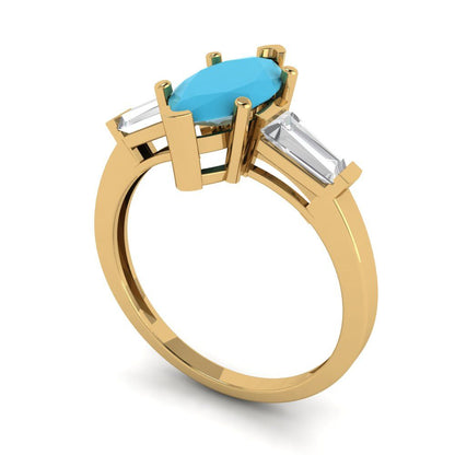 2 cttw Simulated Turquoise Three-Stone Engagement Ring - Solid Gold (Marquise Cut,11x5.5mm)
