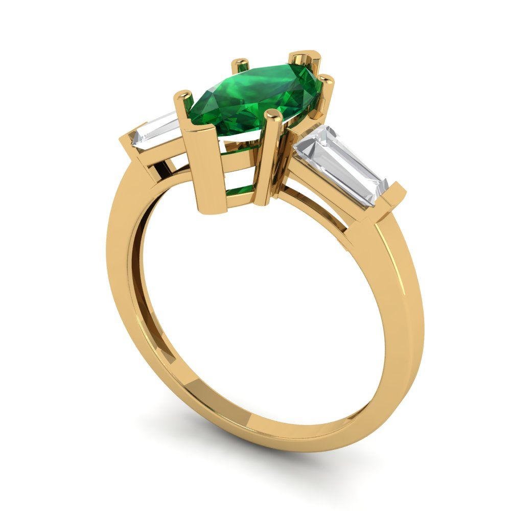 2 cttw Simulated Emerald Three-Stone Engagement Ring - Solid Gold (Marquise Cut,11x5.5mm)