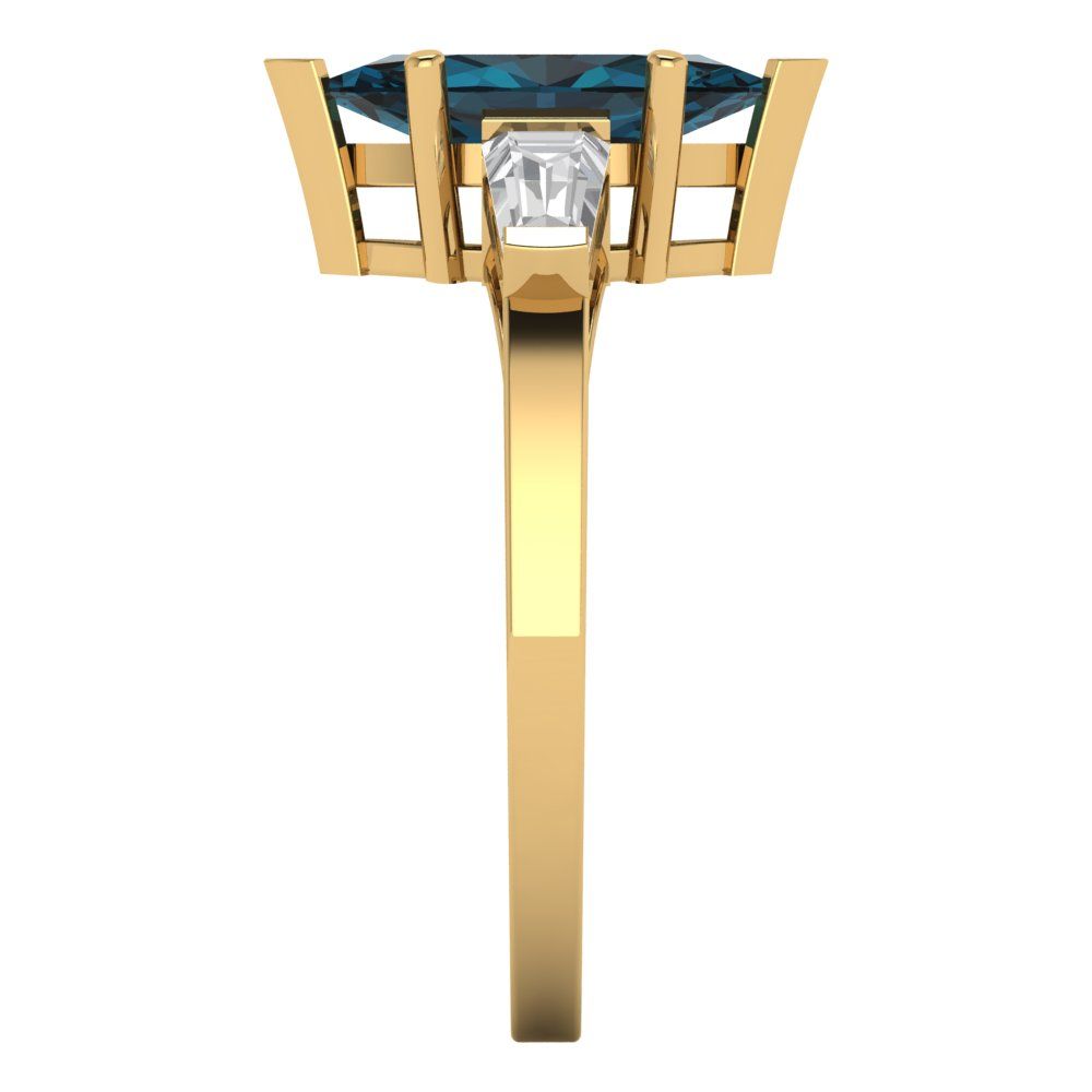 2 cttw Natural London Blue Topaz Three-Stone Engagement Ring - Solid Gold (Marquise Cut,11x5.5mm)