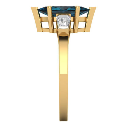 2 cttw Natural London Blue Topaz Three-Stone Engagement Ring - Solid Gold (Marquise Cut,11x5.5mm)