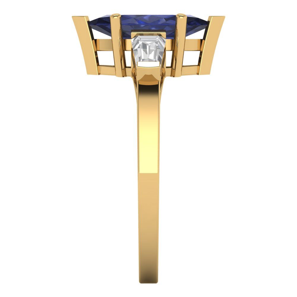 2 cttw Simulated Blue Sapphire Three-Stone Engagement Ring - Solid Gold (Marquise Cut,11x5.5mm)
