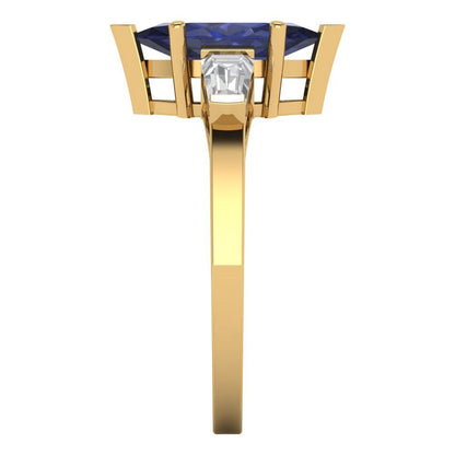 2 cttw Simulated Blue Sapphire Three-Stone Engagement Ring - Solid Gold (Marquise Cut,11x5.5mm)