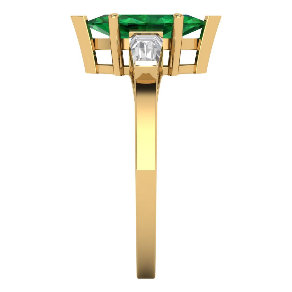2 cttw Simulated Emerald Three-Stone Engagement Ring - Solid Gold (Marquise Cut,11x5.5mm)