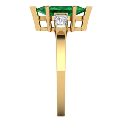 2 cttw Simulated Emerald Three-Stone Engagement Ring - Solid Gold (Marquise Cut,11x5.5mm)