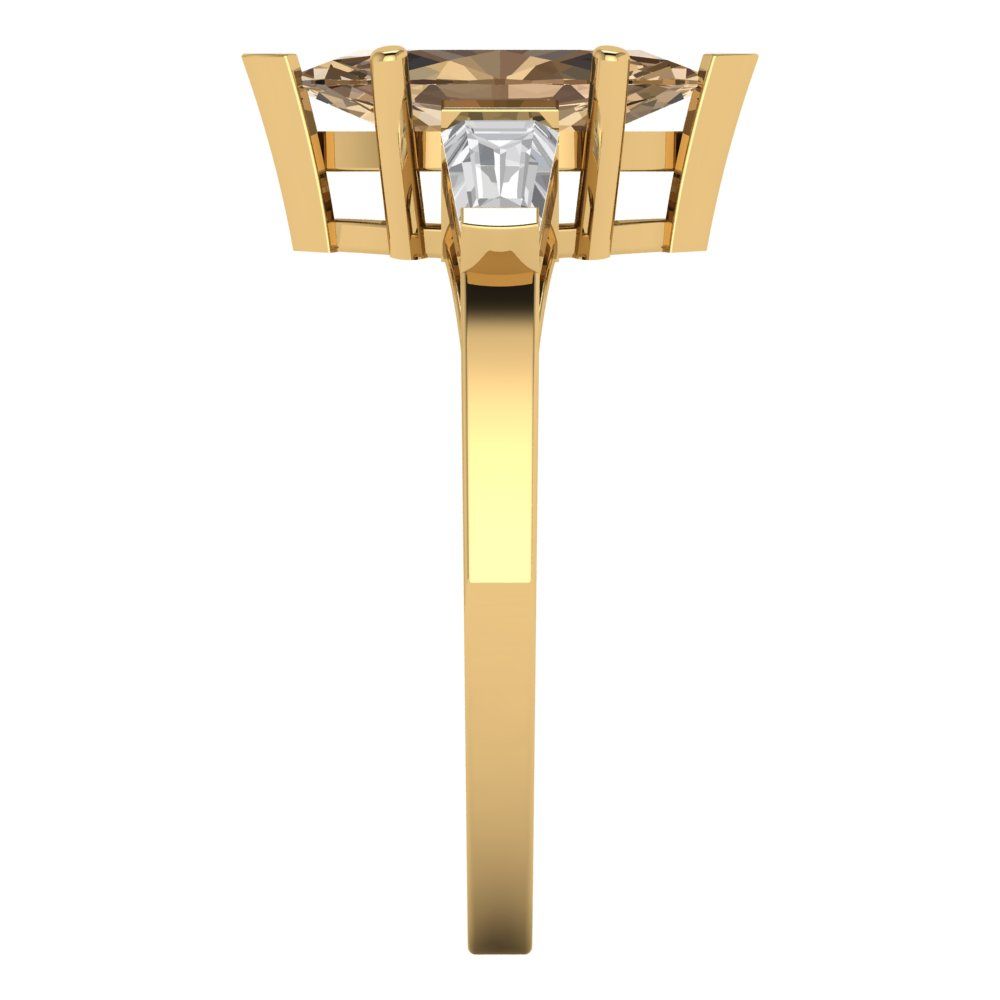 2 cttw Zirconia Simulated Champagne Diamond Three-Stone Engagement Ring - Solid Gold (VVS1, Marquise Cut,11x5.5mm)