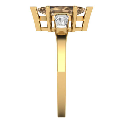 2 cttw Zirconia Simulated Champagne Diamond Three-Stone Engagement Ring - Solid Gold (VVS1, Marquise Cut,11x5.5mm)
