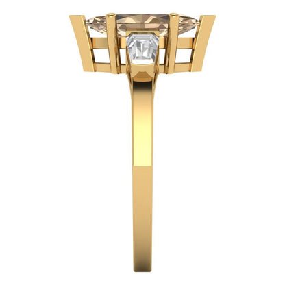 2 cttw Yellow Moissanite Three-Stone Engagement Ring - Solid Gold (Marquise Cut,11x5.5mm)