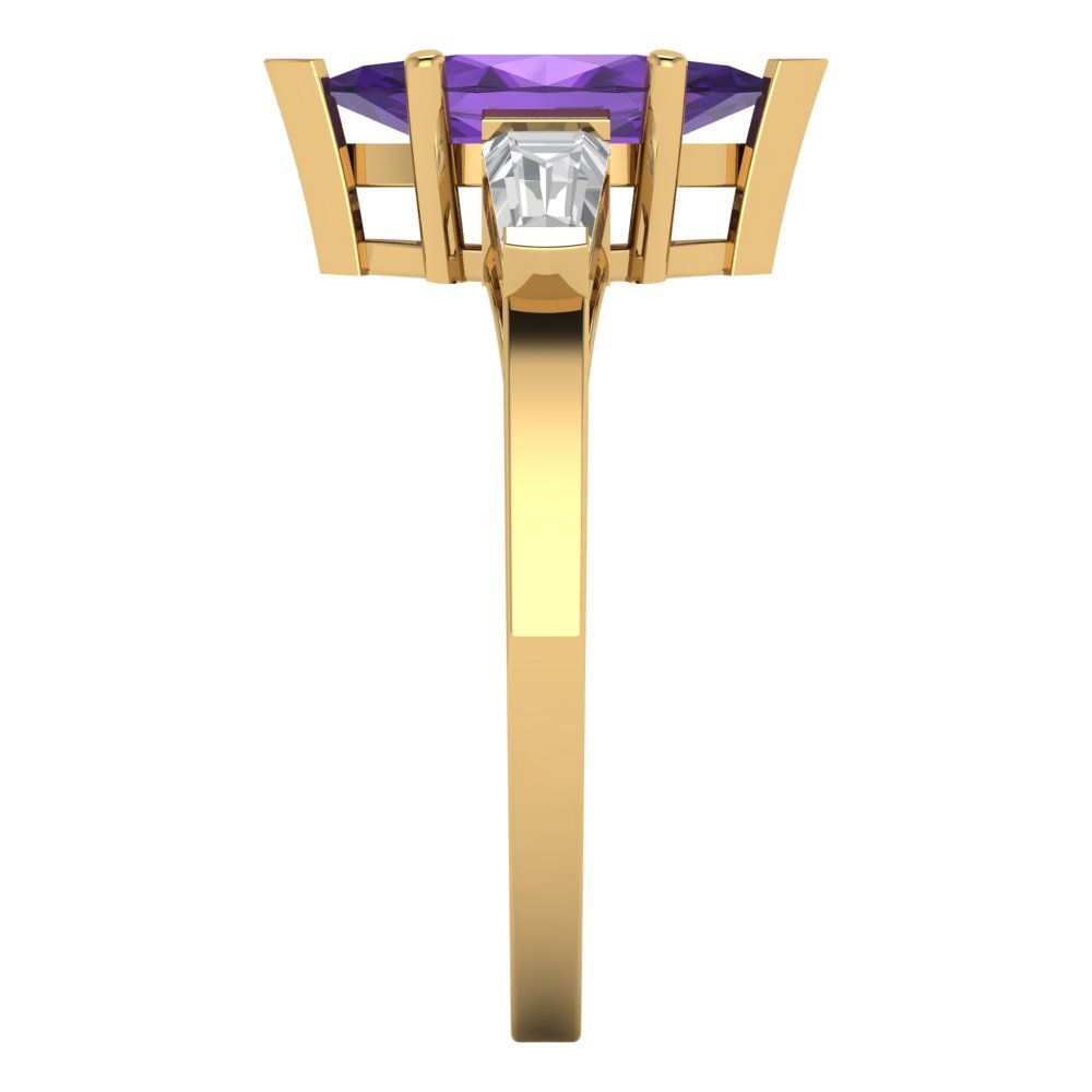 2 cttw Natural Amethyst Three-Stone Engagement Ring - Solid Gold (Marquise Cut,11x5.5mm)