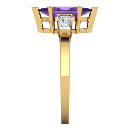 2 cttw Natural Amethyst Three-Stone Engagement Ring - Solid Gold (Marquise Cut,11x5.5mm)