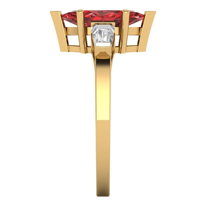 2 cttw Natural Garnet Three-Stone Engagement Ring - Solid Gold (Marquise Cut,11x5.5mm)