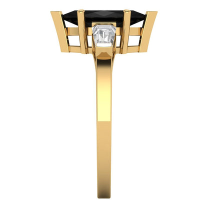 2 cttw Natural Onyx Three-Stone Engagement Ring - Solid Gold (Marquise Cut,11x5.5mm)