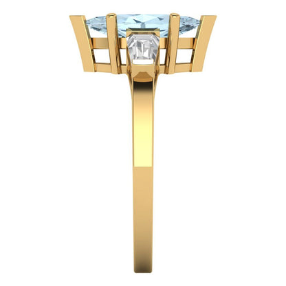 2 cttw Natural Sky Blue Topaz Three-Stone Engagement Ring - Solid Gold (Marquise Cut,11x5.5mm)
