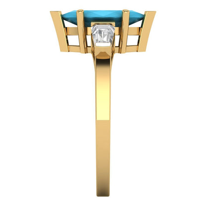 2 cttw Simulated Turquoise Three-Stone Engagement Ring - Solid Gold (Marquise Cut,11x5.5mm)