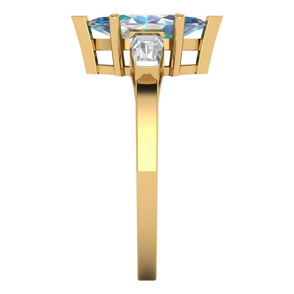 2 cttw Blue Moissanite Three-Stone Engagement Ring - Solid Gold (Marquise Cut,11x5.5mm)