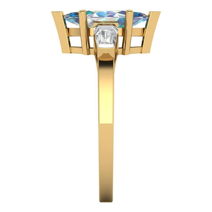 2 cttw Blue Moissanite Three-Stone Engagement Ring - Solid Gold (Marquise Cut,11x5.5mm)