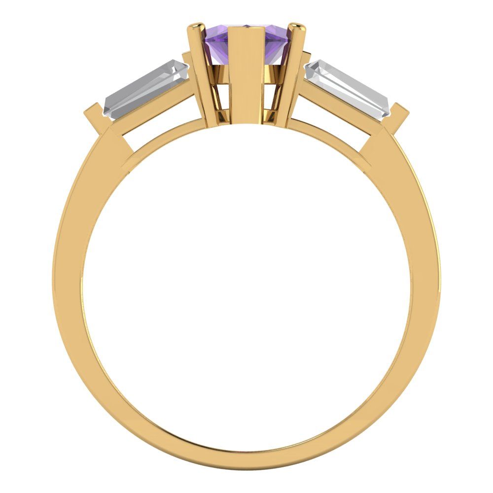2 cttw Natural Amethyst Three-Stone Engagement Ring - Solid Gold (Marquise Cut,11x5.5mm)