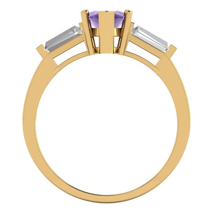 2 cttw Natural Amethyst Three-Stone Engagement Ring - Solid Gold (Marquise Cut,11x5.5mm)