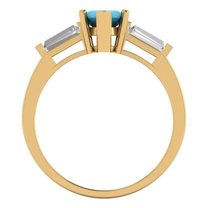 2 cttw Simulated Turquoise Three-Stone Engagement Ring - Solid Gold (Marquise Cut,11x5.5mm)