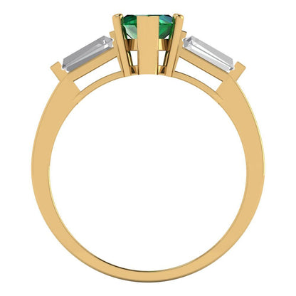 2 cttw Simulated Emerald Three-Stone Engagement Ring - Solid Gold (Marquise Cut,11x5.5mm)
