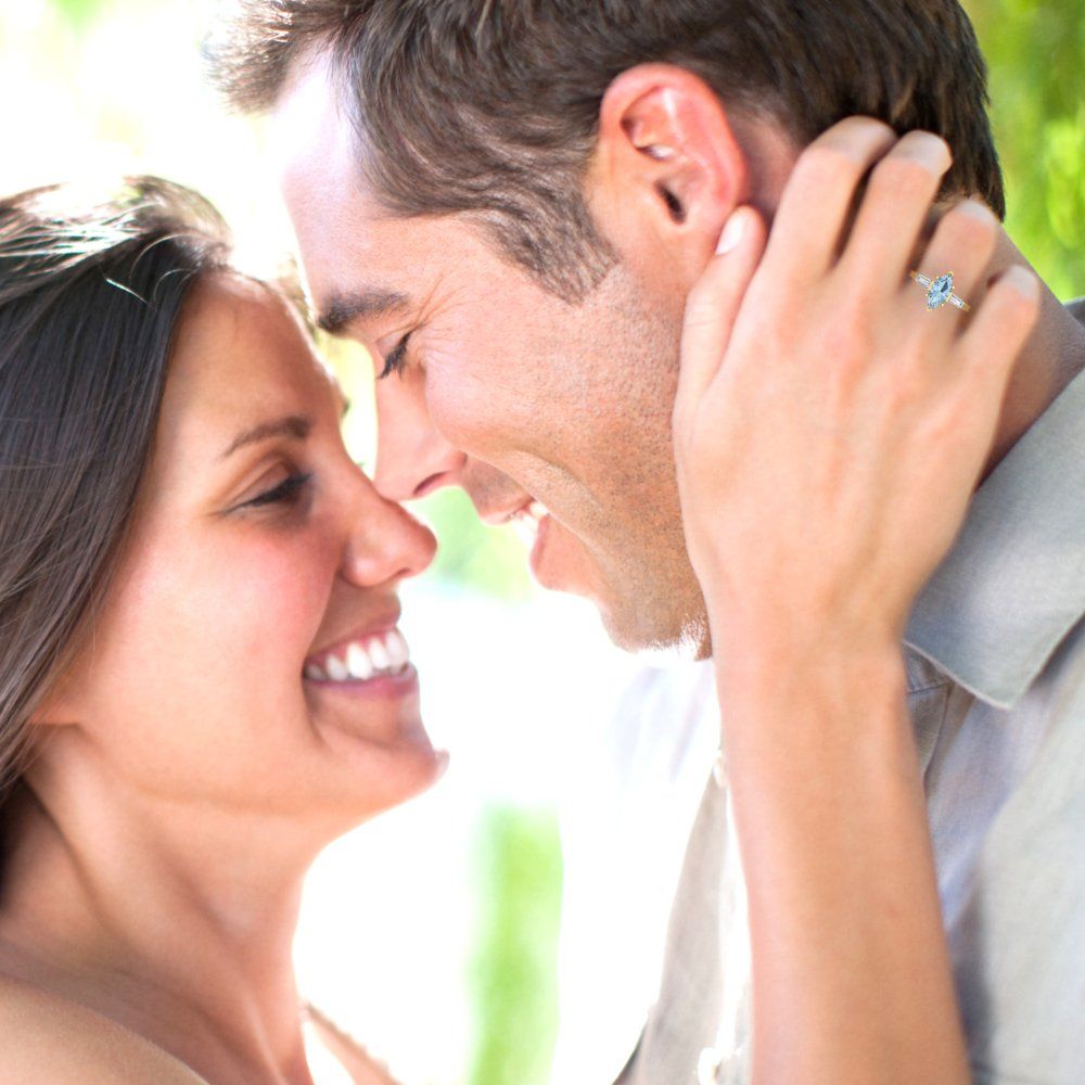 2 cttw Natural Swiss Blue Topaz Three-Stone Engagement Ring - Solid Gold (Marquise Cut,11x5.5mm)