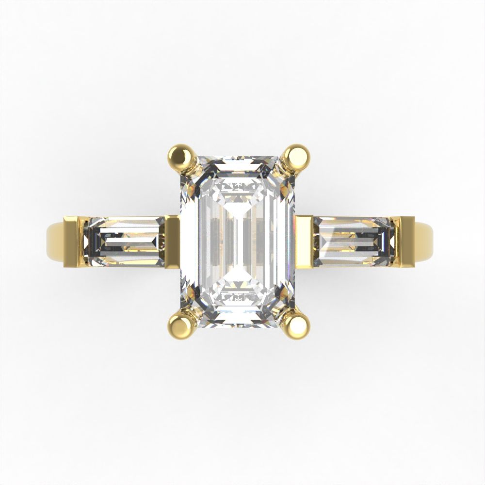 0.8 ct Brilliant Emerald Cut Natural Diamond Stone Clarity VS1-2 Color G-H Yellow Gold Three-Stone Ring