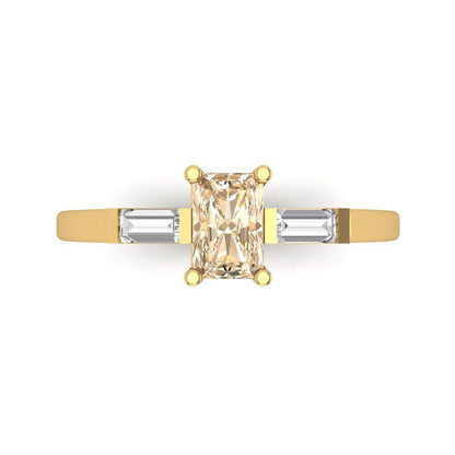 0.8 cttw Natural Morganite Three-Stone Engagement Ring - Solid Gold (Emerald Cut,6x4mm)